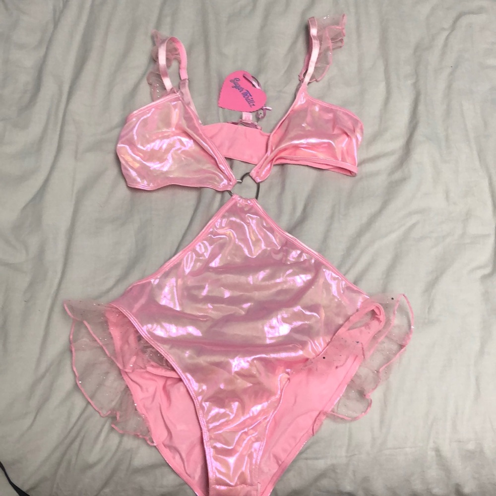 sugar thrillz pink heart ruffle bodysuit